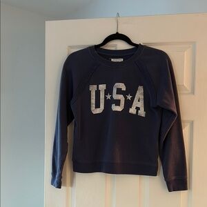 Grayson Threads Blue Crewneck Sweater with Vintage USA Graphic